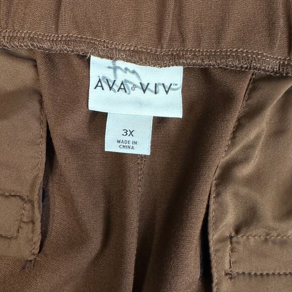 Ava & Viv Pull On Stretch Pant WMNS 3X Plus Brown High Rise Split Ankle Wide Leg - Picture 7 of 13